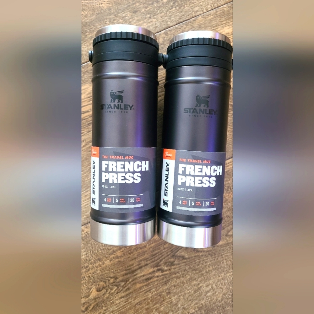 Stanley French Press Travel Mug Set - Black and Silver.  Listing is for the pair